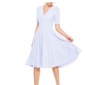 Gal Meets Glam Edith City Crepe Fit & Flare Blue Midi Dress Size 6